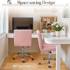 Furmax Mid-Back Office Task Chair Ribbed PU Leather Executive Chair Modern Adjustable Home Desk Retro Comfortable Work Chair 360 Degree Swivel with Arms (Light Pink)