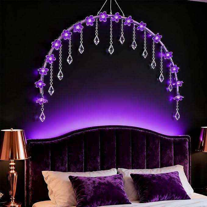 Cute Flower String Lights, USB & Battery Lighted Decorative Fairy Cherry Blossom Indoor Bedroom Tree Branches Hanging, Novelty Floral Lamp for Christmas Easter Wedding Party Birthday Decor (Purple)