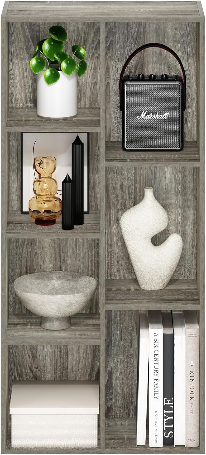 Furinno LUDER Book Shelf, 7-Cube Bookshelf, Bookcase, 9.4 x 19.5 x 41.7, for Living Room, Bedroom, Home Office, French Oak