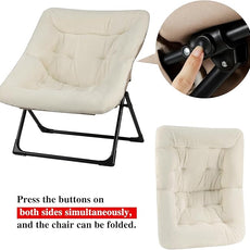 Comfy Saucer Chair for Adults, Soft Faux Fur Bedroom Chair, Accent Dorm Chairs, Flexible Living Room Reading Chairs, Oversized Folding Lounge Seat for Teens, X-Large, Beige