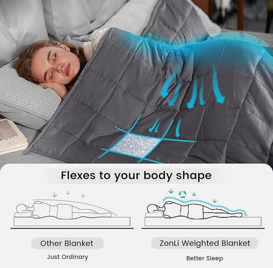 ZonLi Weighted Blanket for Adults (48"x72", 12lbs, Dark Grey) Twin Size High Breathability Cooling Heavy Blanket, Soft Material with Premium Glass Beads, All-Season, Easy Care