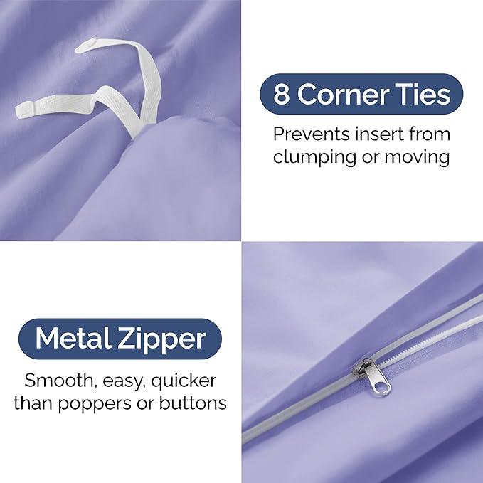CGK Unlimited Duvet Cover Full Size Set - Extra Soft Full Size Duvet Cover 80 x 90 with 2 Pillow Shams - Hotel Quality and Fade Free w/Zipper Closures & Ties - Bedding and Bed Linens Set (Lavender)