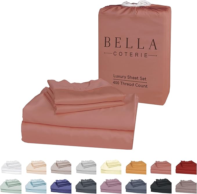 Bella Coterie Luxury Bamboo Viscose Queen Size Sheet Set | 100% Organically Grown | Ultra Soft | Cooling for Hot Sleepers | 18" Deep Pocket [Raisin] BC