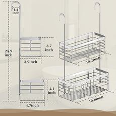 DELLAN Hanging Shower Organizer, 2-Tier Shower Rack with Hooks Over the Door, Bathroom Shower Caddy and Basket