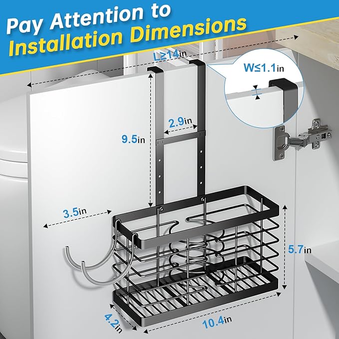 Hair Tool Organizer, 3-in-1 Universal Hair Dryer Holder, Adjustable Height Metal Blow Dryer Holder Wall Mounted/Over Cabinet Door/Free-Standing (Black)