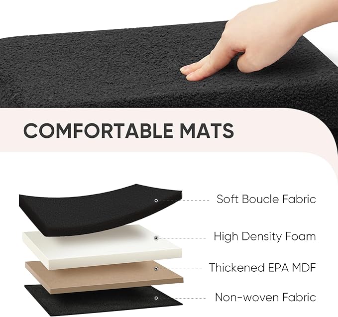 PINPLUS Storage Ottoman Cube Ottoman Foot Rest,Small Foldable Portable Boucle Upholstered Sherpa Ottomans, Faux Teddy Fur, Black 16.5"x12.6"x12.6"