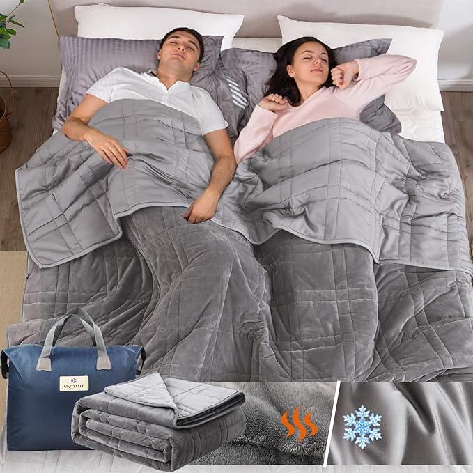 OMYSTYLE 15lb Weighted Blanket Queen Size(80''x87'', Double-Sided), Warm Short Plush and Cool Tencel Fabric Reversible Weighted Blanket for Adult - Carry Bag Included
