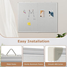 DOLLAR BOSS Foldable Linen Board, 48 x 36 Inch Corkboard, Large Bulletin Board, Portable Double Sided Aluminum Frame Wall Mounted Pin Board for Office School Dorm Supplies with 20 Push Pins, Grey