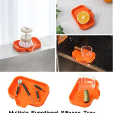 Silicone Bathroom Soap Dishes with Drain Spout-Bathroom and Kitchen Sink Organizer,Sponge Holder,Dish Soap Tray,Perfect for Dispenser,Scrubber,Bottle,Cup on Sink or Counter-Orange 4.9