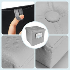 Storage Ottoman Foot Rest Stool, Small Leather Storage Ottomans Bench, Folding Footstool with Side Pockets, Foot Rest Under Desk for Living Room Bedroom, 15x15x15 in, Grey