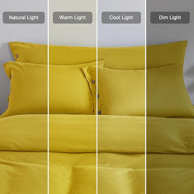 JELLYMONI Pillowcases King Set of 2 Cotton Button Pillow Covers 20×36in Yellow Bed Pillow Cases 100% Washed Cotton Soft Breathable (Pillows are not Included)