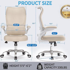 TRALT Ergonomic Office Chair - Desk Chair with Wave High Back Adjustable Lumbar Support Computer Chair - Gaming Chairs Mesh Backrest and PU Leather Seat for Home Reading Chairs to Adults(Beige)