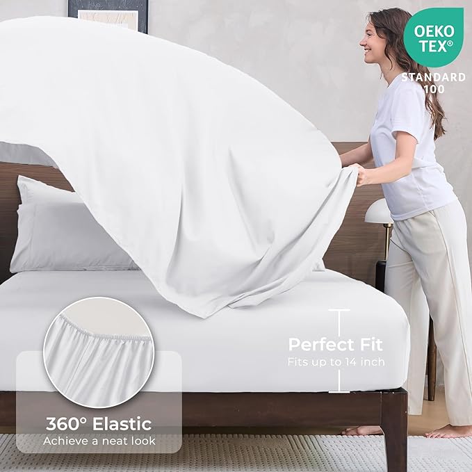 HEVUMYI White Queen Comforter Set - 7-Piece All Season Bed in a Bag Queen, Ultra Soft Bedding Set with Comforter, Flat Sheet, Fitted Sheet, Pillowcases, Pillow Shams