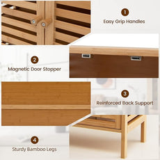 COSTWAY Bamboo Bathroom Cabinet, Freestanding Storage Cabinet Organizer with Louver Doors & Removable Shelf, Bathroom Floor Cabinet for Living Room, Kitchen, Entryway, Natural