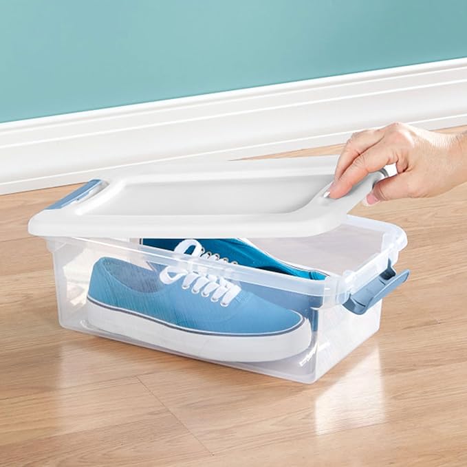 Sterilite 48-Pack Latching Box, Under Bed Storage Bins with Lids, Clear Plastic, 6 Quart - Heavy-Duty Organizing Containers for Closet, Bathroom, and Office