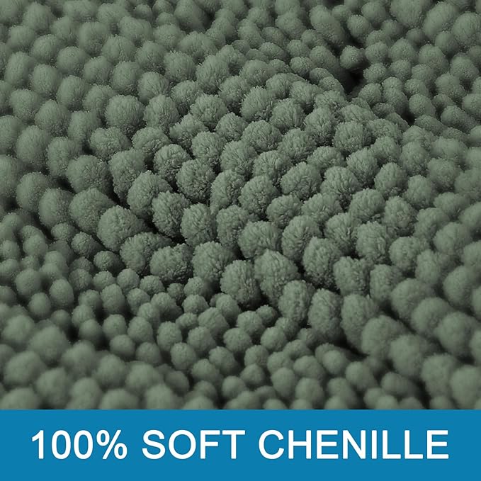 H.VERSAILTEX Bath Rugs for Bathroom Non Slip Bath Mats Extra Thick Chenille Striped Rug 20" x 32" Absorbent Non Skid Fluffy Soft Shaggy Washable Dry Fast Plush Mat for Indoor, Bath Room - Green Bay