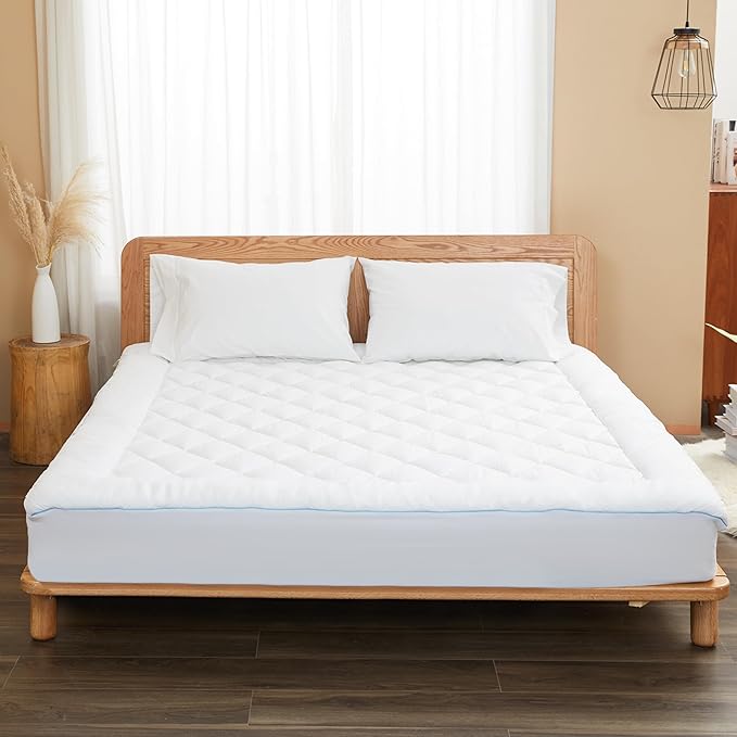 Queen Mattress Pad Extra Thick Cotton Mattress Topper Quilted Fitted Mattress Cover 18-22" Deep Pocket Down Alternative Pillow Top Fluffy & Breathable (60x80 Inches, White, Thick)