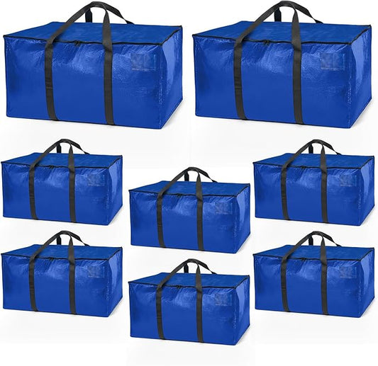 ClearSpace Heavy Duty Moving Bags or Storage Bag – Large Moving Boxes with Backpack Straps, Zippers & Handles – Perfect for Moving, College Dorm, Traveling, Camping, Christmas Decorations, 8 Pack