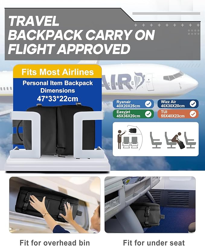 suwasp Vacuum Compression Backpack, 45L Expandable Travel Backpack with Electric Vacpack Pump, Travel Vacuum Bags with Shoe Compartment/17inch Laptop Compartment/Waterproof Pocket, Black