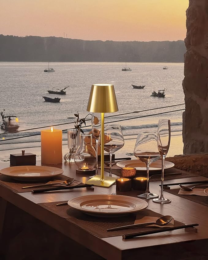 KDG 2 Pack Cordless Table Lamp,Portable LED Desk Lamp, 4000mAh Battery Operated, 3 Color Stepless Dimming Up, for Restaurant/Bedroom/Bars/Outdoor Party/Camping/Coffee Shop Night Light(Gold)