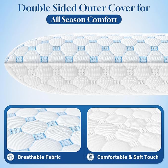CloudBliss Ultra Slim 3.3” Pillows for Side | Back | Stomach Sleepers, Memory Foam Flat Pillow, Low Profile Sleeper Pillows with Double Sided Comfortable Breathable Pillow Cover, Queen