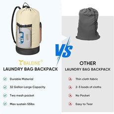 BALEINE 150L Laundry Bag Backpack, 900D Oxford Fabric Large Travel Laundry Bags with Shoulder Straps and 2 Mesh Pockets for College Dorm, Apartment, Laundromat (Beige, 150L)
