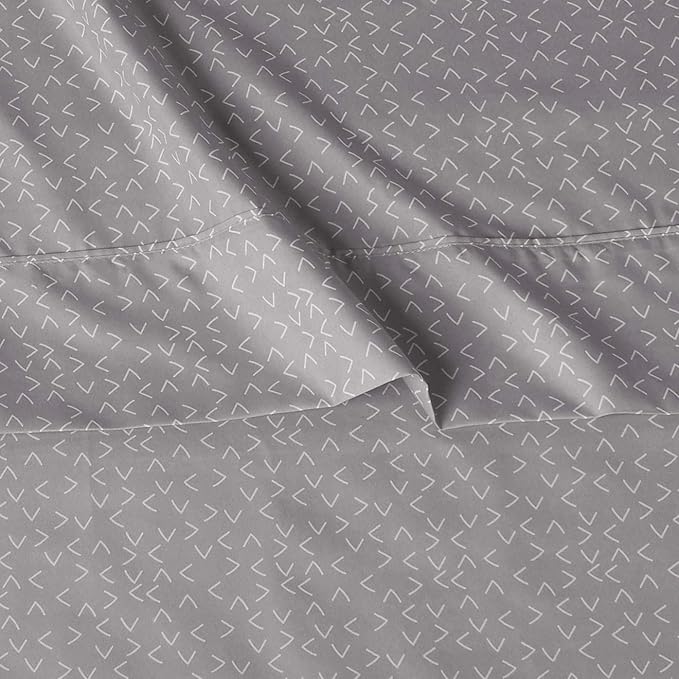 Amazon Basics Lightweight Super Soft Easy Care Microfiber 4 Piece Bed Sheet Set With 14-inch Deep Pockets - King, Grey Arrows,Printed AmazonBasics