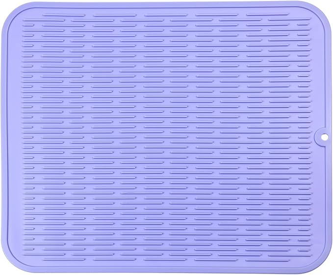 Silicone Dish Drying Mat for Multiple Usage,Easy clean,Eco-friendly,Heat-resistant Silicone Mat for Kitchen Counter or Sink,Refrigerator or Drawer Liner Light Purple XL 18 inches x 16 inches