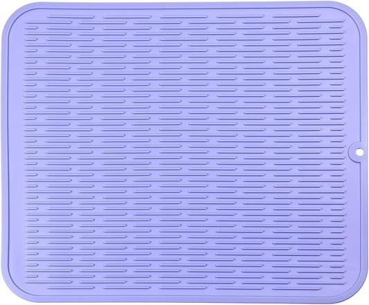 Silicone Dish Drying Mat for Multiple Usage,Easy clean,Eco-friendly,Heat-resistant Silicone Mat for Kitchen Counter or Sink,Refrigerator or Drawer Liner Light Purple XL 18 inches x 16 inches