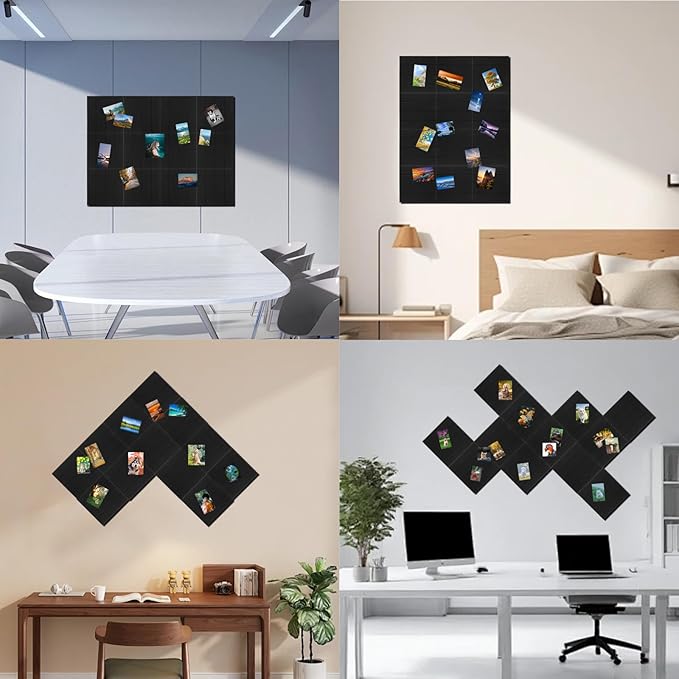 Felt Bulletin Board Tiles,Large Cork Board Alternative with 35 Pushpins,Black Bulletin Board, 12 Pack 12"X12"X0.4" Felt Cork Board Tiles with Self Adhesive for Office Pin Board, Home & Classroom