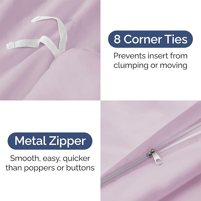 Duvet Cover Twin/Twin XL Size Set - Extra Soft Duvet Cover 68 x 90 with 1 Pillow Sham - Hotel Luxury, Easy Care and Fade Free w/ Zipper Closures & Ties - Comfy, Breathable Bedding Set (Light Lavender)
