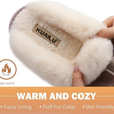 KuaiLu Womens Fluff Dual Memory Foam Slippers Ladies Cozy Arch Support Warm Scuff Slippers Slip on Comfy Winter House Shoes with Non-Slip Indoor Outdoor Hard Sole