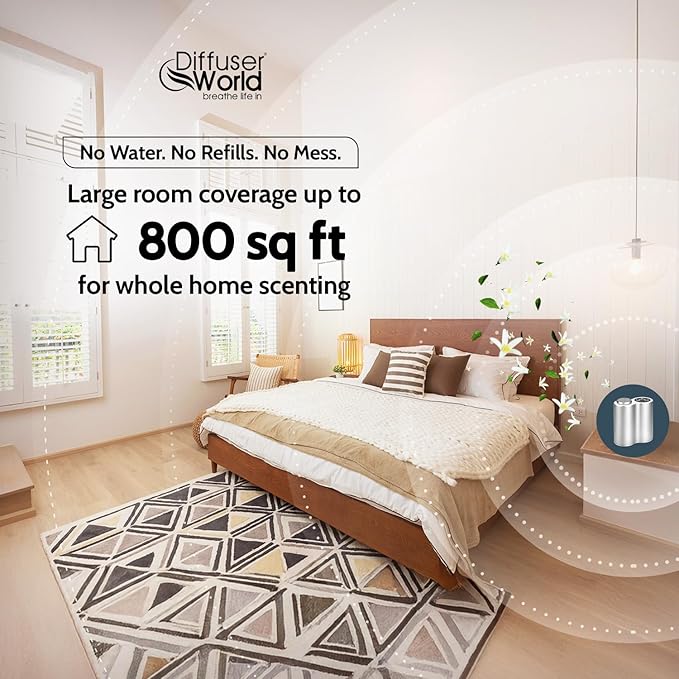 800 Sq Ft Waterless Diffuser for Essential Oils, Made in USA Aroma Infinity Silver Portable Aroma Atomizer for Room Fragrance, Home Scent Machine, Air Aromatherapy