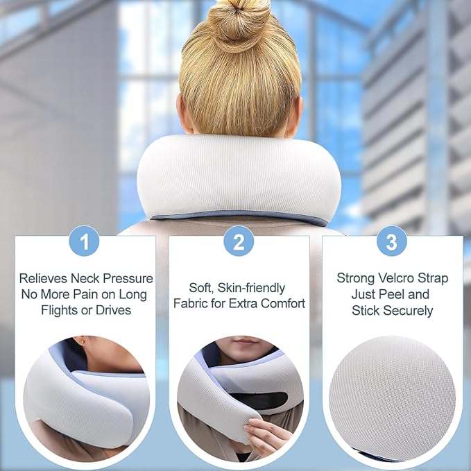 Neck Pillow for Traveling,Travel Neck Pillow for Airplanes,Cooling Fabric&100% Pure Memory Foam,Neck Pain Relief,Ergonomic Support for Long Flight (Lakeblue, Standard Size-(Broad Fit))