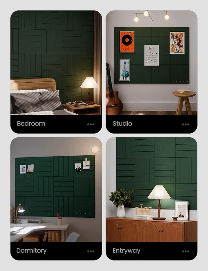 Large Felt Bulletin Board 48" x 36" Cork Board Alternative-12 Pack with 70 Safe Removable Adhesive Tabs, Cork Boards for Walls Cork Board for Home Office Classroom Pin Board- Pine Green