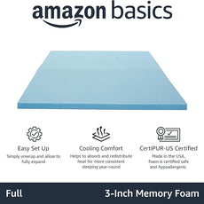 Amazon Basics Full Mattress Topper, Cooling Gel-Infused, CertiPUR-US Certified, 3 Inches, Blue