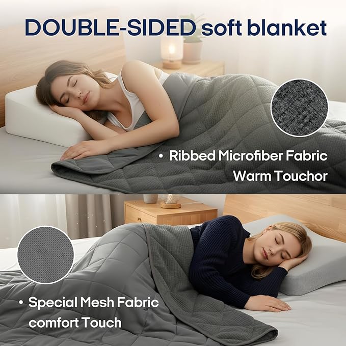 ZonLi Weighted Blanket for Adults (48"x72", 15lbs), Heavy Throw Blanket, Breathable Cooling Weighted Blanket, Soft Thick Blankey for All Season, Premium Glass Beads, Washable,Grey