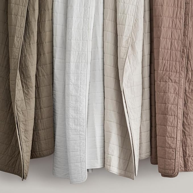 EVERGRACEHOME 100% Cotton Box Stitch Quilt Bedding Set Queen Size 3 Pieces, Garment-Washed Lightweight Soft Cozy Coverlet, Quilted Bedspread Sets with 2 Shams for All Season, Mocha Brown
