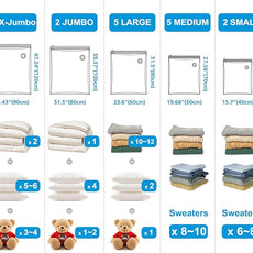 BoxLegend Vacuum Storage Bags with Large Hand Pump 15 Combo (1X-Jumbo, 2 Jumbo, 5 Large, 5 Medium, 2 Small) Thickened Vacuum Seal Bags for Clothing Pillow Comforters Bedding,1 Large Pump