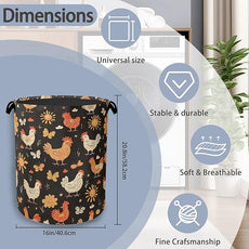 Cute Roosters Laundry Basket,Flower Butterfly Foldable with Handles Tote Bag Oxford Cloth for Bathroom Bedroom Dirty Clothes Storage Bucket 16