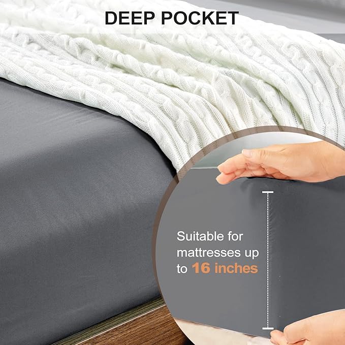 FreshCulture California King Fitted Sheet Only - Hotel Quality Fitted Sheet - Ultra Soft & Breathable - Brushed Microfiber - Deep Pocket - Cooling Fitted Sheets for Cal King Size Bed (Dark Grey)