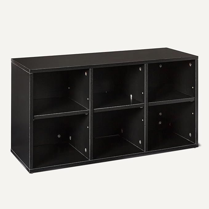 Amazon Basics Shoe Storage Bench with Cushion, Shoe Rack 6 Cubbies, Adjustable Shelves, Black
