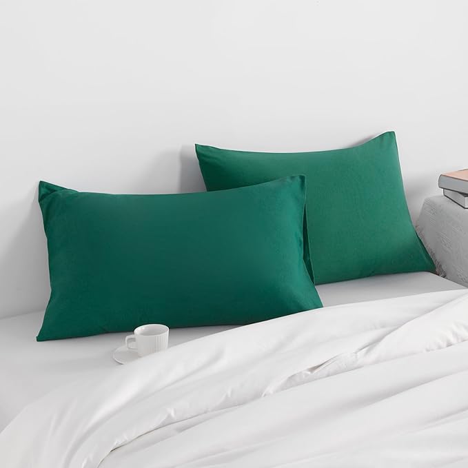 NTBAY Toddler Pillow Cases Set of 2, 2 Pack Brushed Microfiber 14x20 Pillow Cases, Soft, Wrinkle, Fade, Stain Resistant Dark Green Pillow Cases with Envelope Closure, 14x20 Inches, Dark Green