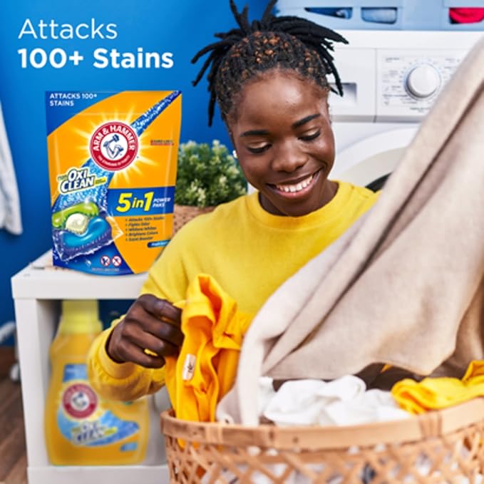 ARM & HAMMER Plus OxiClean 5-in-1 Liquid Laundry Detergent Power Paks, High Efficiency (HE), 42 Count (Pack of 4)