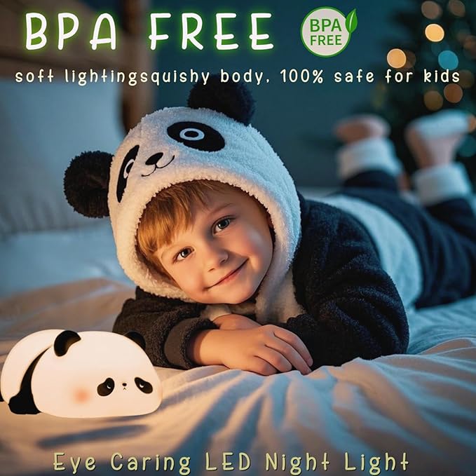Panda Cute Night Light, LED Panda Lamp, Dimmable Novelty Animal Light, Food Grade Silicone Squishy Nightlight, Light Up Desk Decor for Bedroom College Dorm, Boys Girls Cute Pandas Gifts