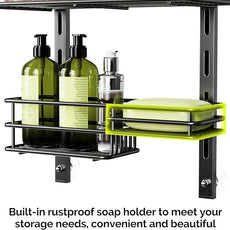 Orimade Over The Door Shower Caddy Adjustable 3 Tier Black,Bathroom Hanging Organizer Shelf Rustproof with 4 Hooks,Shower Basket with Soap Holder and Suction Cup