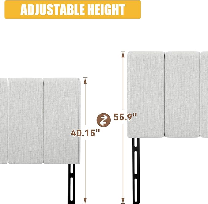 Yongchuang Upholstered Headboard Queen Size Head Board for Queen/Full Bed Adjustable Height Panel Headboards Grayish White Linen
