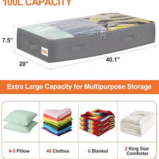 punemi Under Bed Storage Containers with Lid, 2 Pack Large Soft Foldable Storage Bags for Clothes, Coats, Sweaters, Blankets, Water-Resistant Inner Layer, 20x40x7.5 in, Perfect for Apartments and RV