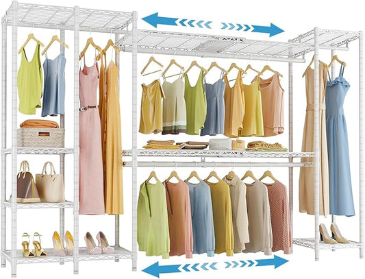 VIPEK X40 Expandable Large Reach-in Closet Rack Adjustable from 6'4" to 8'2'' with Extendable Shelves and Hanger Rods, Walk-in Clothes Rack Mental Freestanding Clothing Racks, Max Load 1240LBS, White