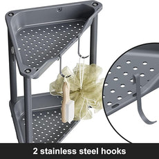 Orimade Rustproof 2 Tier Floor Standing Corner Shower Caddy Organizer, Plastic Metal Splicing Floor Corner Shelf Rack Stands for Bathroom, Grey